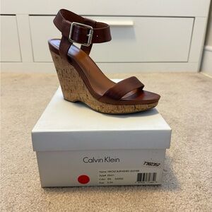 Calvin Klein Saddle Brown Leather Wedges